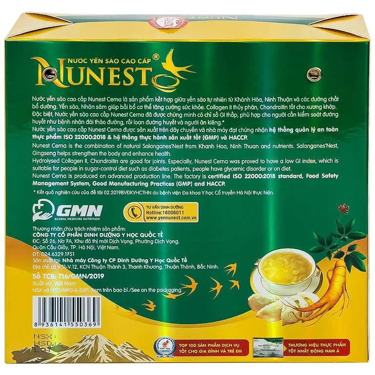 Nước Yến Sào Cao Cấp Nunest Cerna Dành Cho Người Tiểu Đường (6 hũ x 70ml)