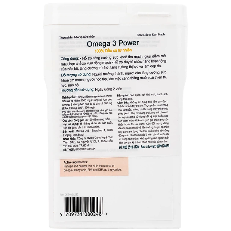 Viên uống Omega 3 Power DAO Nordic Health hỗ trợ tăng cường sức khoẻ tim mạch, giảm mỡ máu (120 viên)