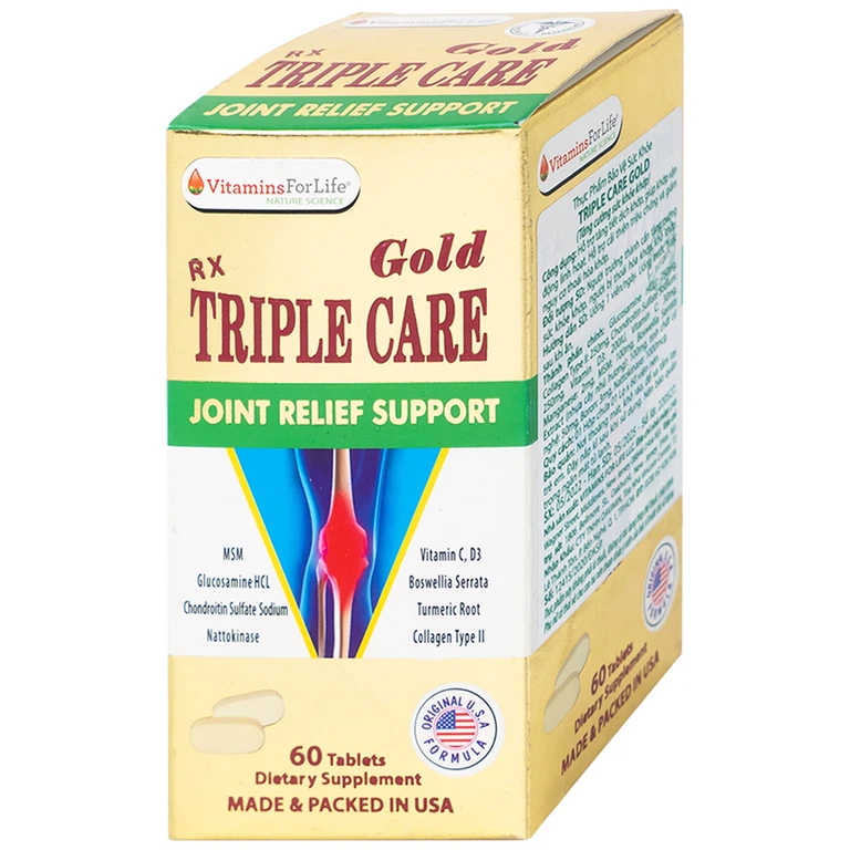 Viên nang cứng Triple Care Gold Vitamins For Life Hỗ trợ tăng tiết dịch khớp, giảm thoái hóa khớp (60 viên)