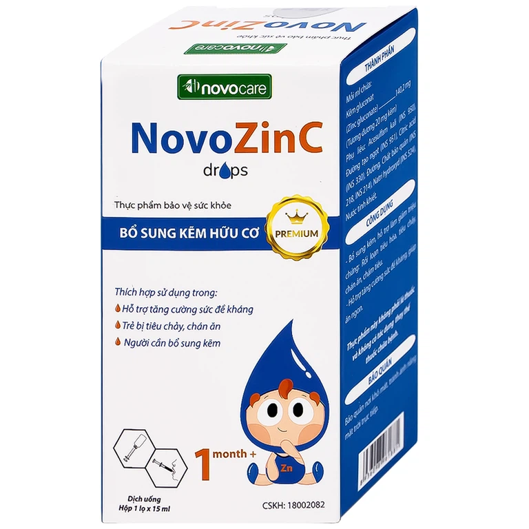 Dung dịch uống NovoZinc 15ml Novocare hỗ trợ tăng cường sức khỏe, hỗ trợ trẻ bị tiêu chảy