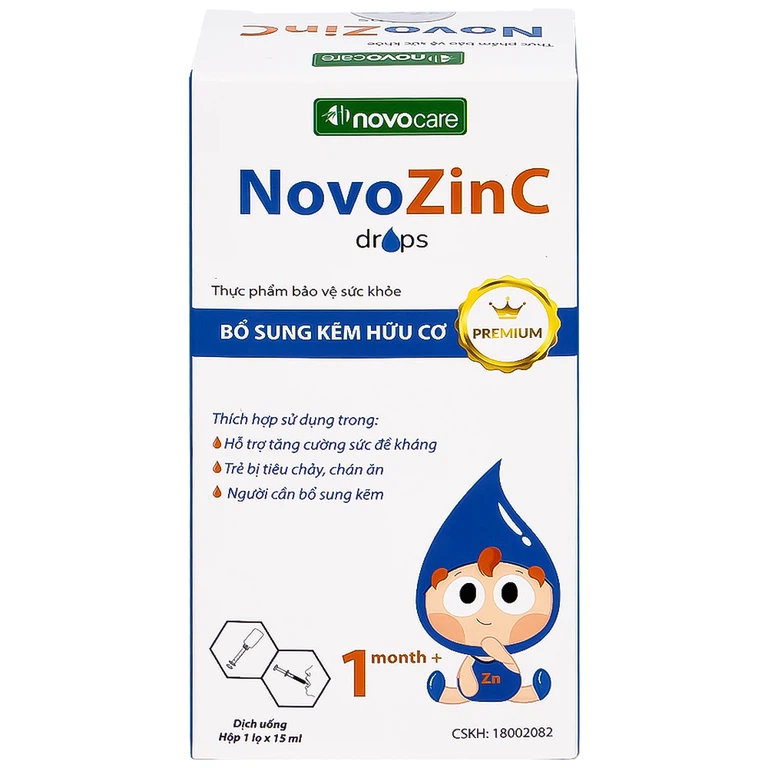 Dung dịch uống NovoZinc 15ml Novocare hỗ trợ tăng cường sức khỏe, hỗ trợ trẻ bị tiêu chảy