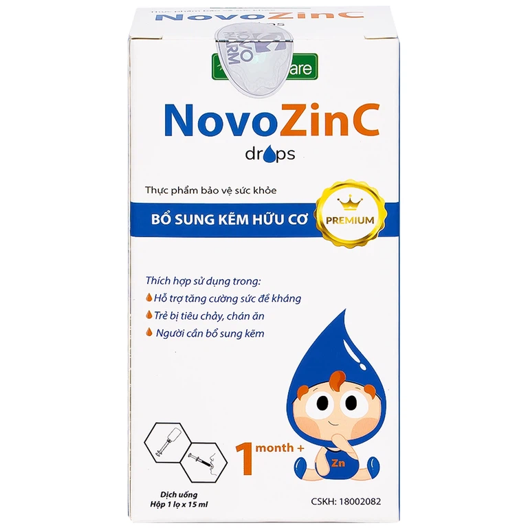 Dung dịch uống NovoZinc 15ml Novocare hỗ trợ tăng cường sức khỏe, hỗ trợ trẻ bị tiêu chảy