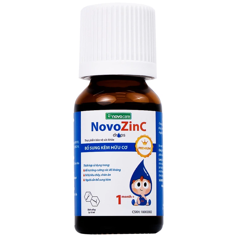 Dung dịch uống NovoZinc 15ml Novocare hỗ trợ tăng cường sức khỏe, hỗ trợ trẻ bị tiêu chảy