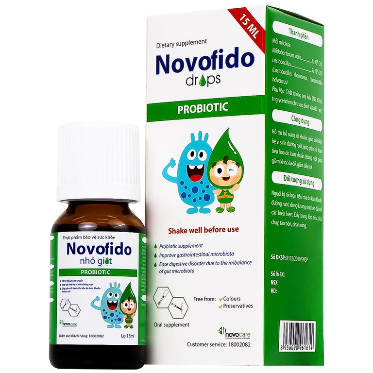 Dung dịch uống Novofido Drops 15ml Novocare hỗ trợ bổ sung lợi khuẩn, cải thiện hệ vi sinh đường ruột