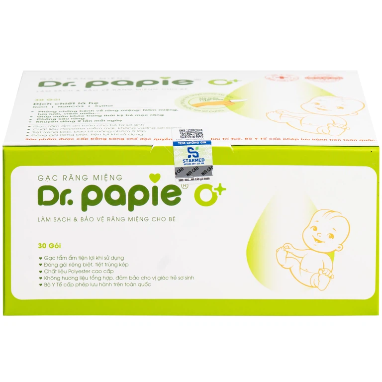 Gạc răng miệng Dr.Papie làm sạch và bảo vệ răng miệng cho bé (30 gói)