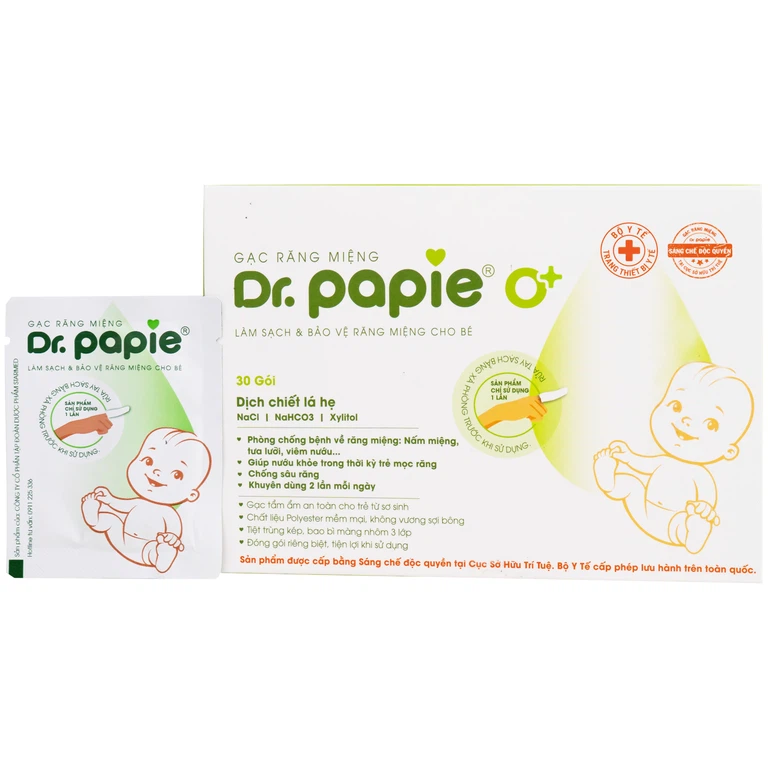 Gạc răng miệng Dr.Papie làm sạch và bảo vệ răng miệng cho bé (30 gói)