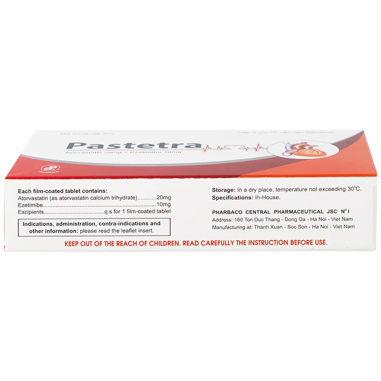 Thuốc Pastetra Pharbaco phòng ngừa các bệnh tim mạch, tăng cholesterol máu (3 vỉ x 10 viên)