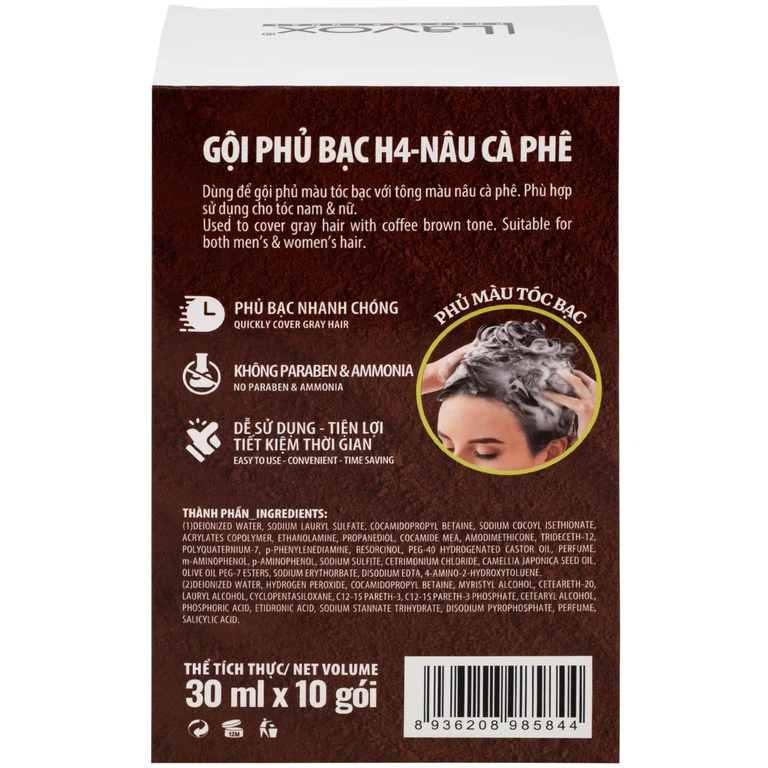 Dầu gội phủ bạc Healthy&Lively Lavox màu nâu cà phê H4 (10 gói x 30ml)
