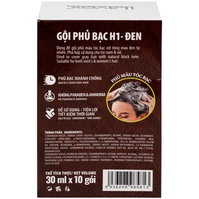 Gội phủ bạc đen Lavox H1, giống tóc đen mượt (10 gói x 30ml)