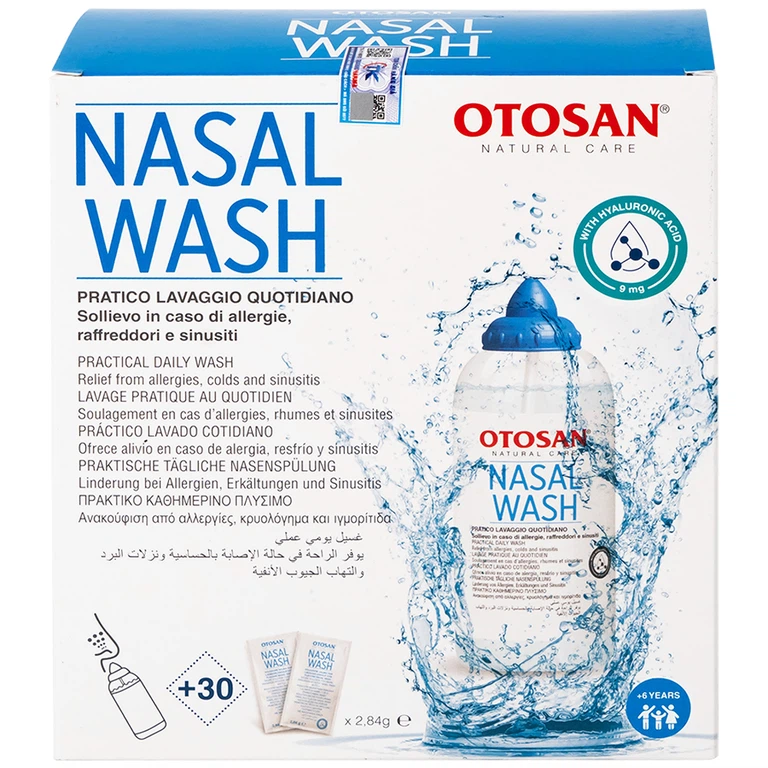 Bộ rửa xoang mũi Otosan Nasal Wash làm sạch sâu, hồi phục chứng viêm mũi dị ứng (1 kít + 30 gói)