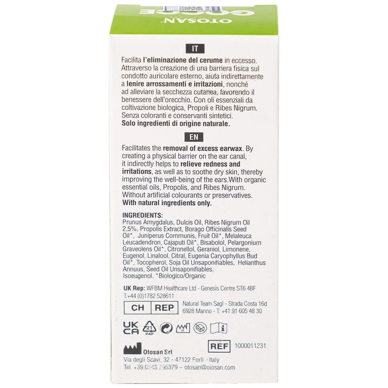 Dung dịch nhỏ tai Otosan Natural Ear Drops loại bỏ và ngăn ngừa sự hình thành của ráy tai (10ml)
