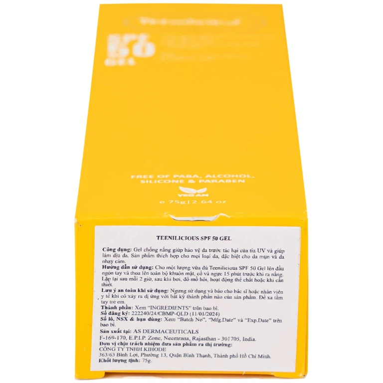 Gel chống nắng Teenilicious SPF 50 dành cho da mụn và da nhạy cảm (75g)