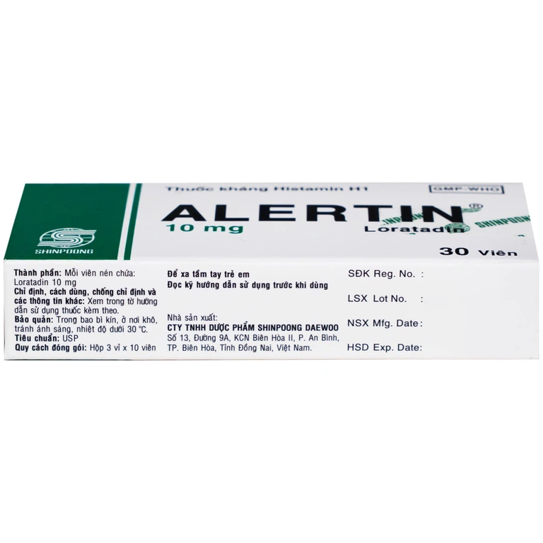 Thuốc Alertin 10mg Shinpoong Deawoo chỉ định trong trường hợp viêm mũi dị ứng, viêm kết mạc dị ứng (3 vỉ x 10 viên)