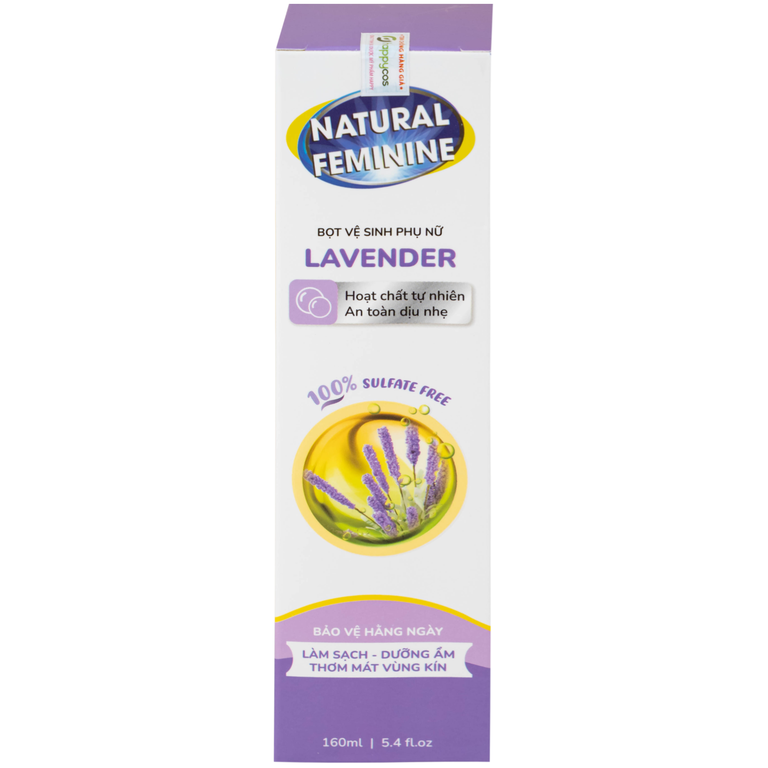 Dung dịch vệ sinh phụ nữ dạng bọt Natural Feminine Lavender làm sạch và bảo vệ vùng kín, duy trì cân bằng pH (160ml)