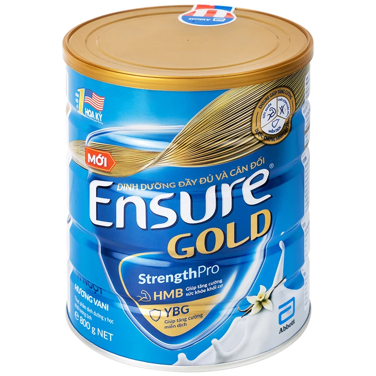 Sữa bột Ensure Gold StrengthPro Abbott hương vani, ít ngọt, tăng cường sức khỏe khối cơ, tăng miễn dịch (800g)
