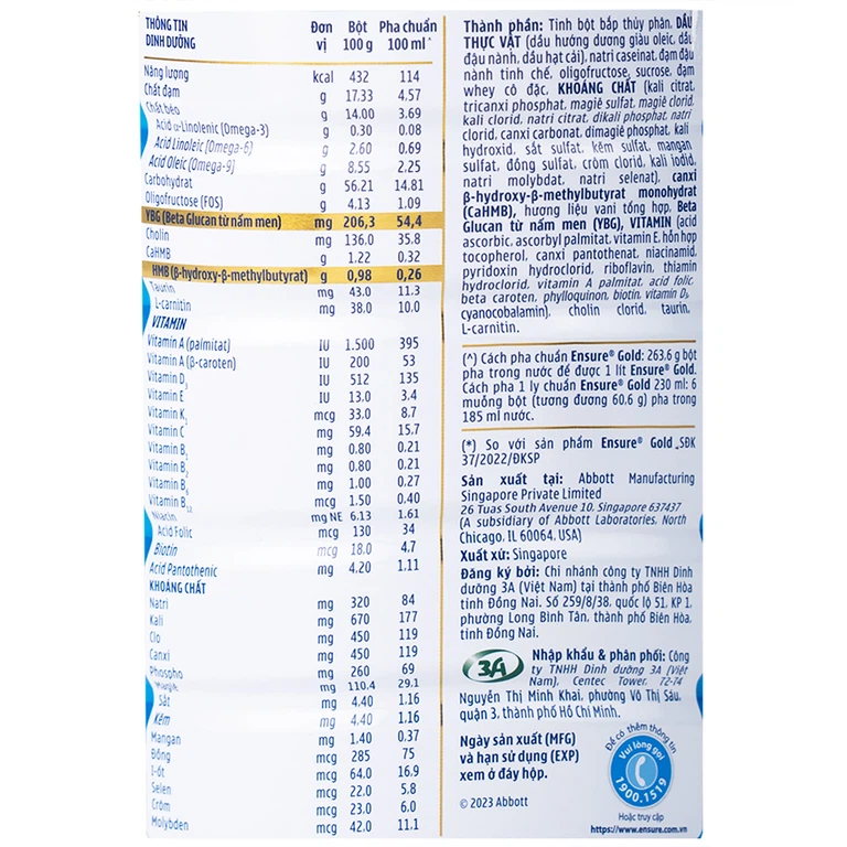 Sữa bột Ensure Gold StrengthPro Abbott hương vani, ít ngọt, tăng cường sức khỏe khối cơ, tăng miễn dịch (800g)