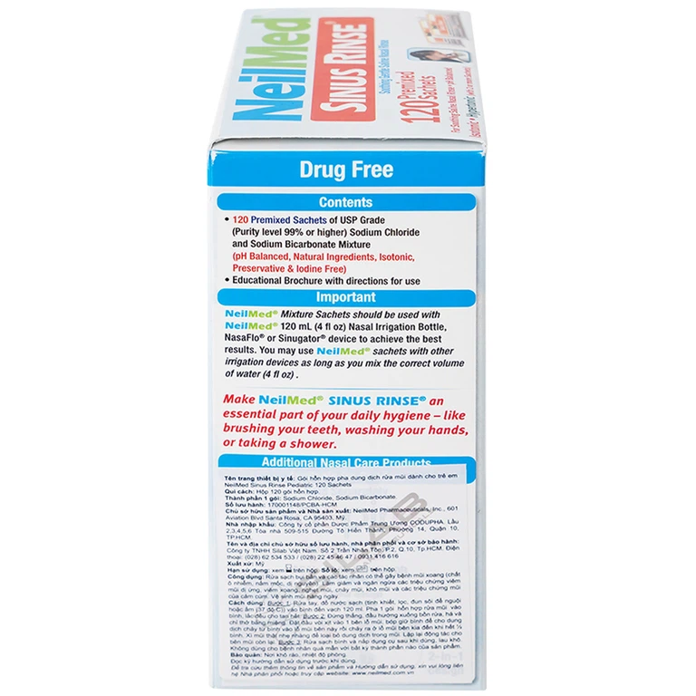 Muối rửa mũi Neilmed Sinus Rinse Kids giảm và ngăn ngừa các chứng viêm mũi dị ứng cho trẻ (120 gói)