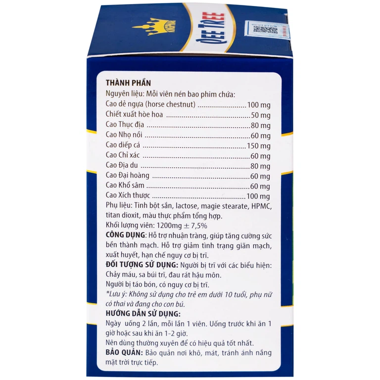 Viên uống Qee Tree Kingphar tăng độ bền thành mạch, nhuận tràng, chống táo bón (60 viên)