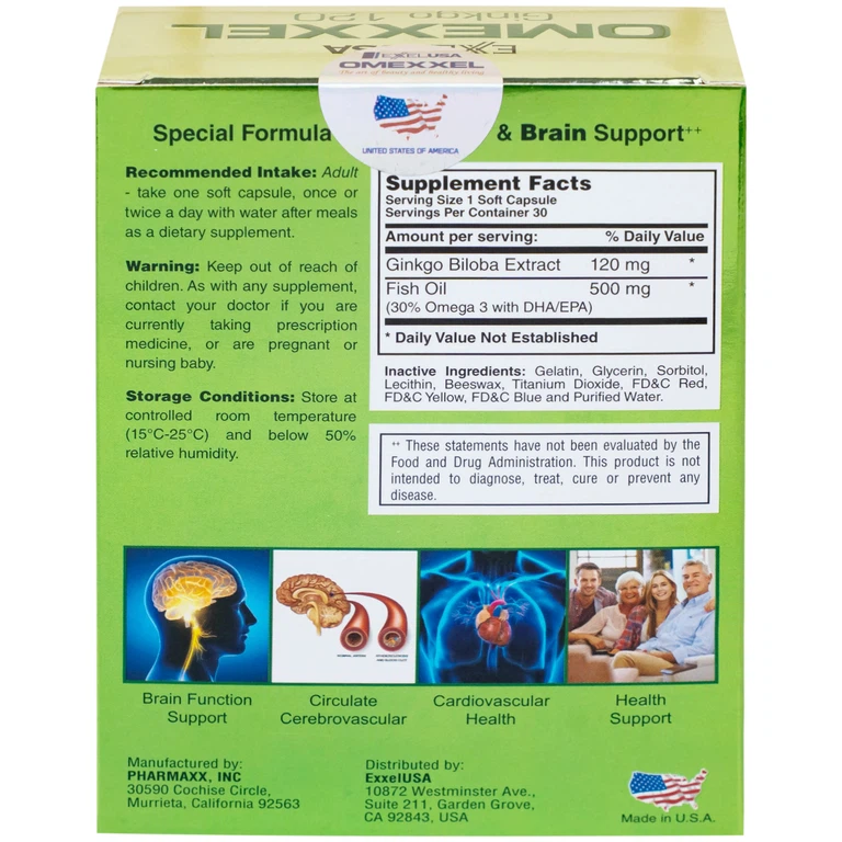 Viên uống Omexxel Ginkgo 120 Excelife tăng cường tuần hoàn máu não, tốt cho tim mạch (2 vỉ x 15 viên)