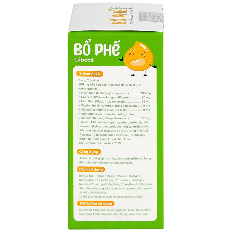 Siro Bổ Phế Lábebé 120ml hỗ trợ bổ phế, giảm ho, giảm đờm, giảm đau họng