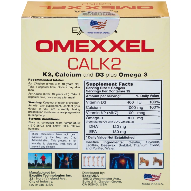 Viên uống Omexxel Calk2 Excelife bổ sung Canxi, Vitamin D3 (3 vỉ x 10 viên)