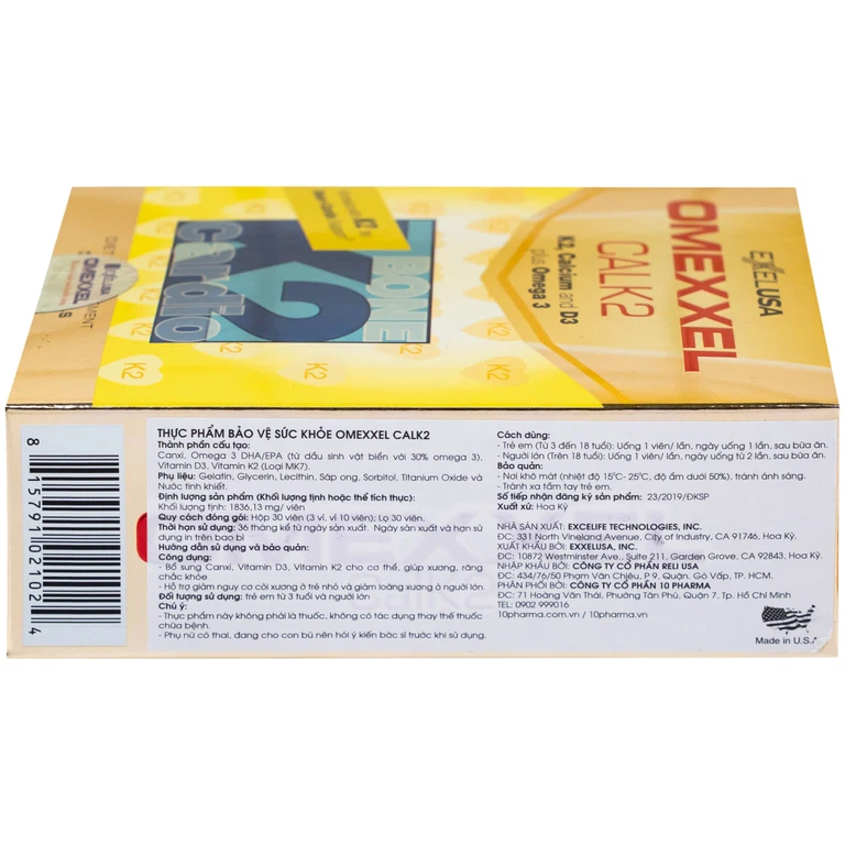 Viên uống Omexxel Calk2 Excelife bổ sung Canxi, Vitamin D3 (3 vỉ x 10 viên)