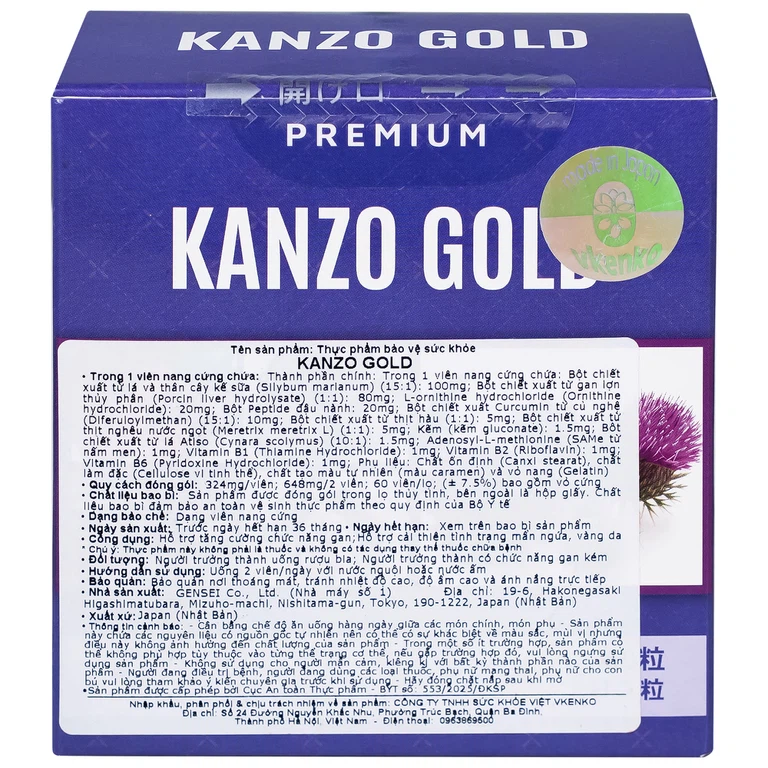 Viên uống Kanzo Gold VKENKO hỗ trợ tăng cường chức năng gan, cải thiện tình trạng mẫn ngứa, vàng da (60 viên)