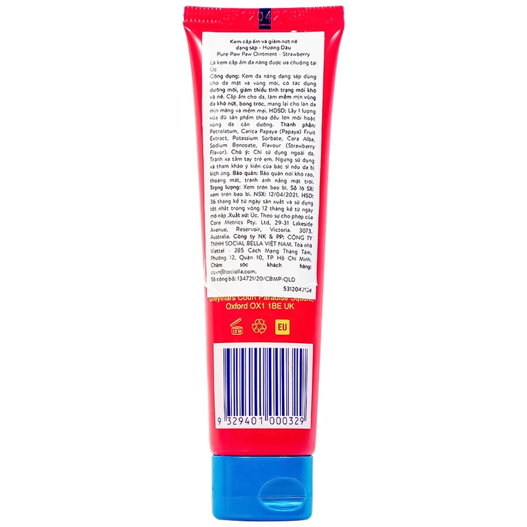 Kem Pure Paw Paw Ointment hương dâu giúp dưỡng ẩm, giảm nứt nẻ, trị bỏng, côn trùng cắn (25g)