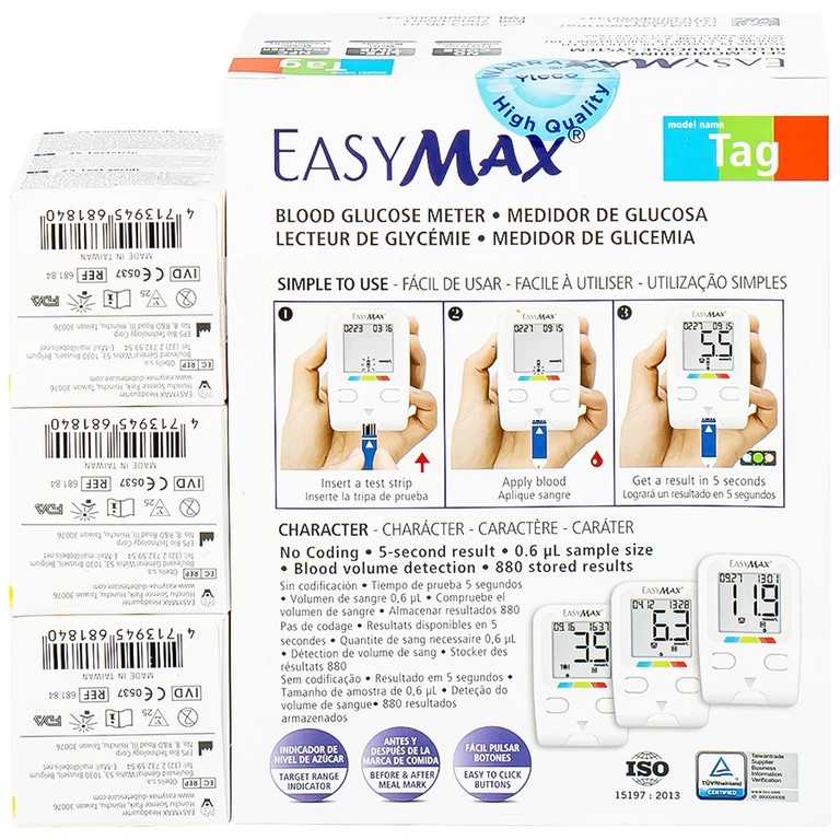 Combo 3 hộp que thử đường huyết Easy Max (25 que - Tặng máy do đường huyết Easy Max Tag)