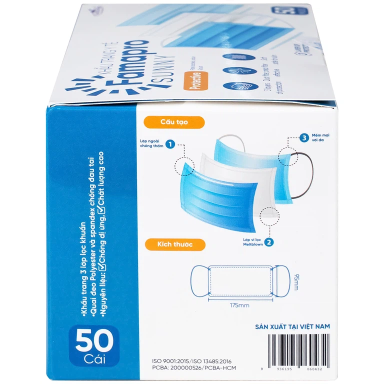 Khẩu trang kháng khuẩn 3 lớp Famapro Nam Anh chống nắng, chống bụi và bảo vệ hệ hô hấp (50 cái)