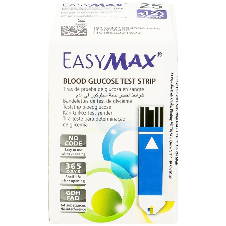 Combo 3 hộp que thử đường huyết Easy Max (25 que - Tặng máy do đường huyết Easy Max Tag)