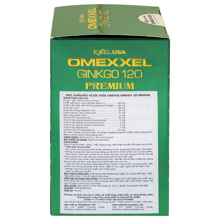 Viên uống Omexxel Ginkgo 120 Premium Omexxel hỗ trợ tốt cho não và tim mạch (60 viên)