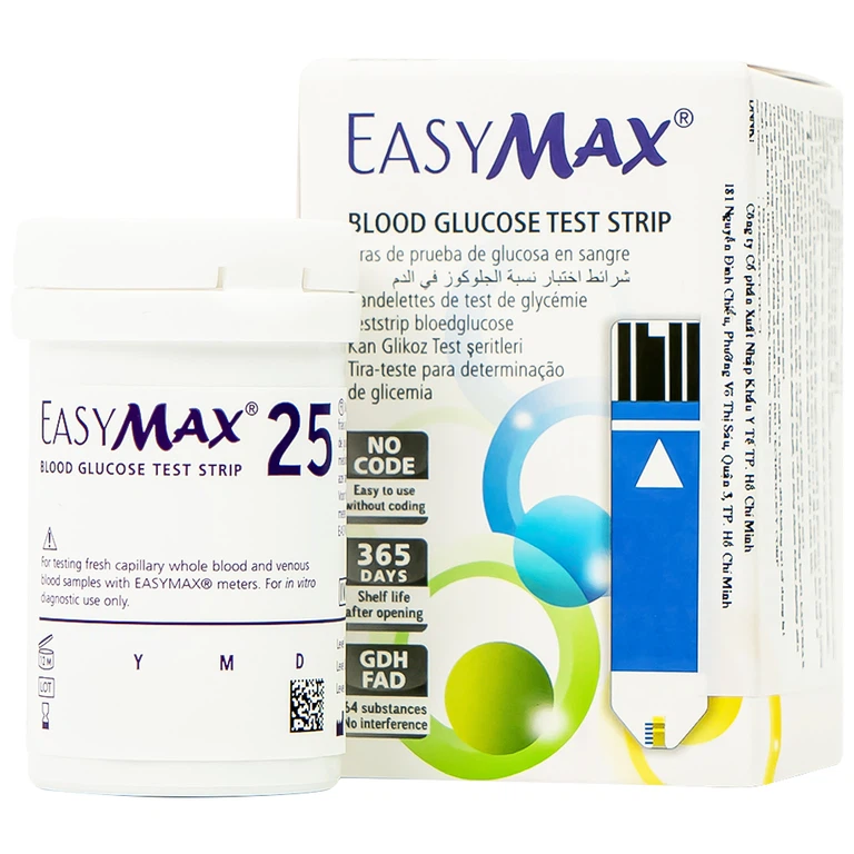 Combo 3 hộp que thử đường huyết Easy Max (25 que - Tặng máy do đường huyết Easy Max Tag)