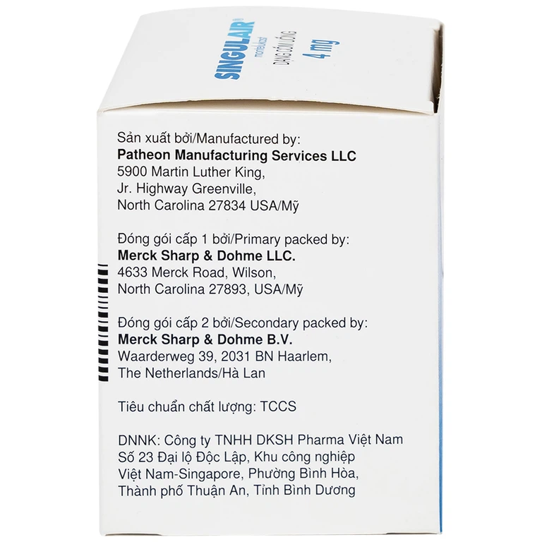 Thuốc Singulair 4mg Organon phòng và điều trị hen phế quản mạn tính (28 gói)
