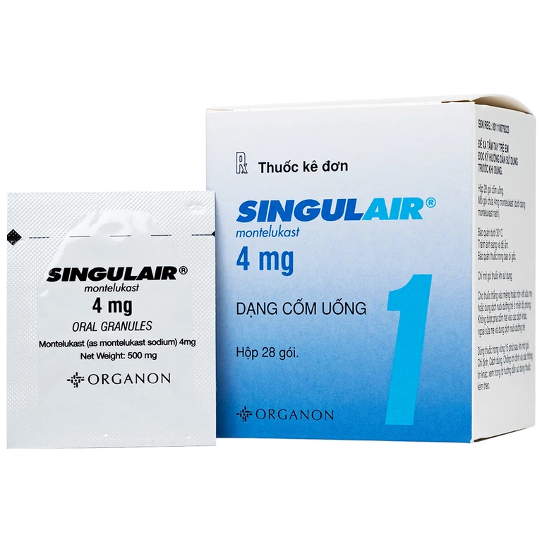 Thuốc Singulair 4mg Organon phòng và điều trị hen phế quản mạn tính (28 gói)