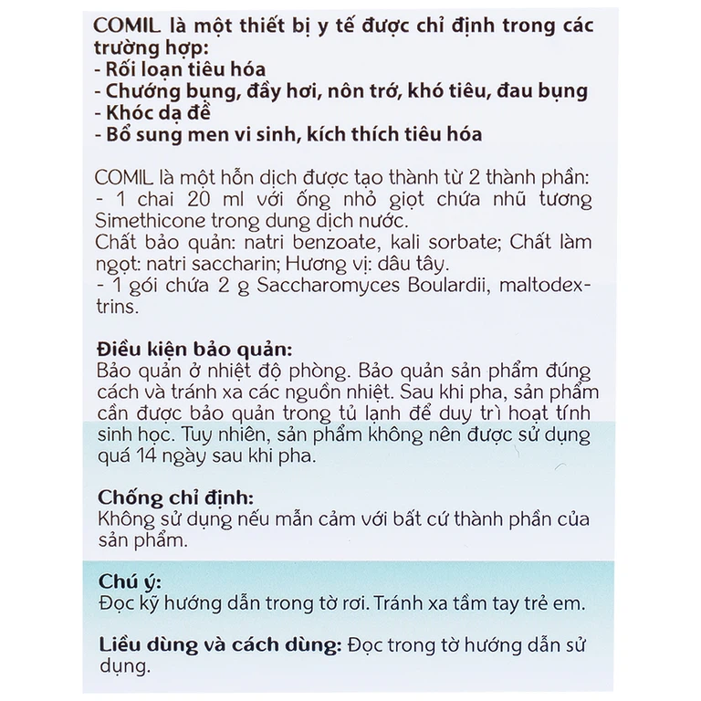 Dung dịch nhỏ giọt Comil PJ Pharma giảm rối loạn tiêu hóa, chướng bụng, đầy hơi, nôn trớ ở trẻ (20ml)