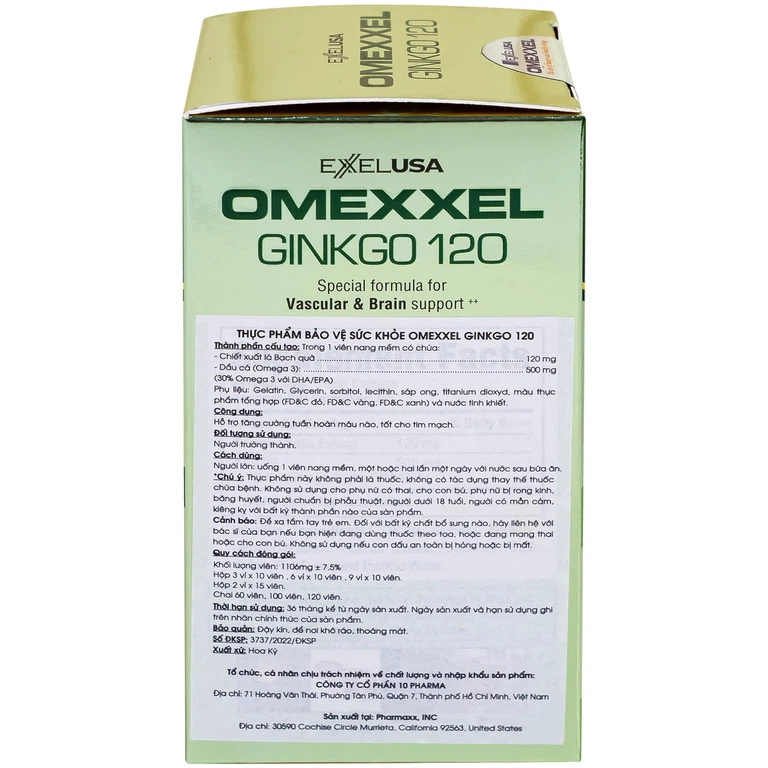 Viên uống Omexxel Ginkgo 120 OMEXXEL hỗ trợ tăng cường tuần hoàn máu não, tốt cho tim mạch (60 viên)