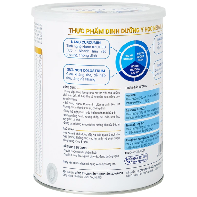 Sữa bột Neomil Nano Nafaco 900g bổ sung dưỡng chất cho người sau phẫu thuật, dưỡng bệnh (900g)