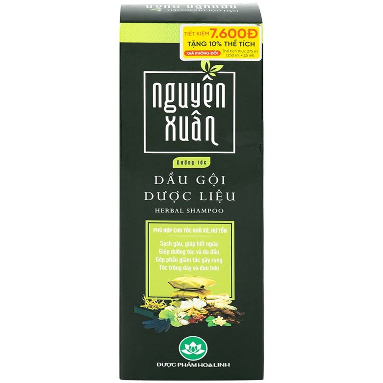 Dầu gội Dược liệu Nguyên Xuân xanh lá 275ml dưỡng tóc và da đầu, giảm gãy rụng 