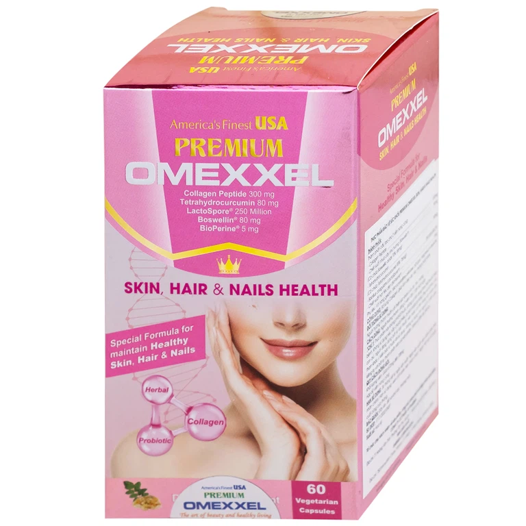 Thực phẩm bảo vệ sức khỏe Premium Omexxel Skin, Hair & Nails Health bổ sung collagen, giúp làm đẹp da, tóc, móng (60 viên)