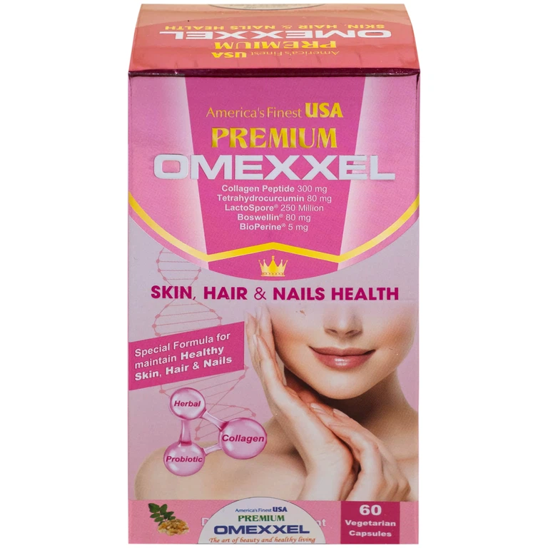 Thực phẩm bảo vệ sức khỏe Premium Omexxel Skin, Hair & Nails Health bổ sung collagen, giúp làm đẹp da, tóc, móng (60 viên)