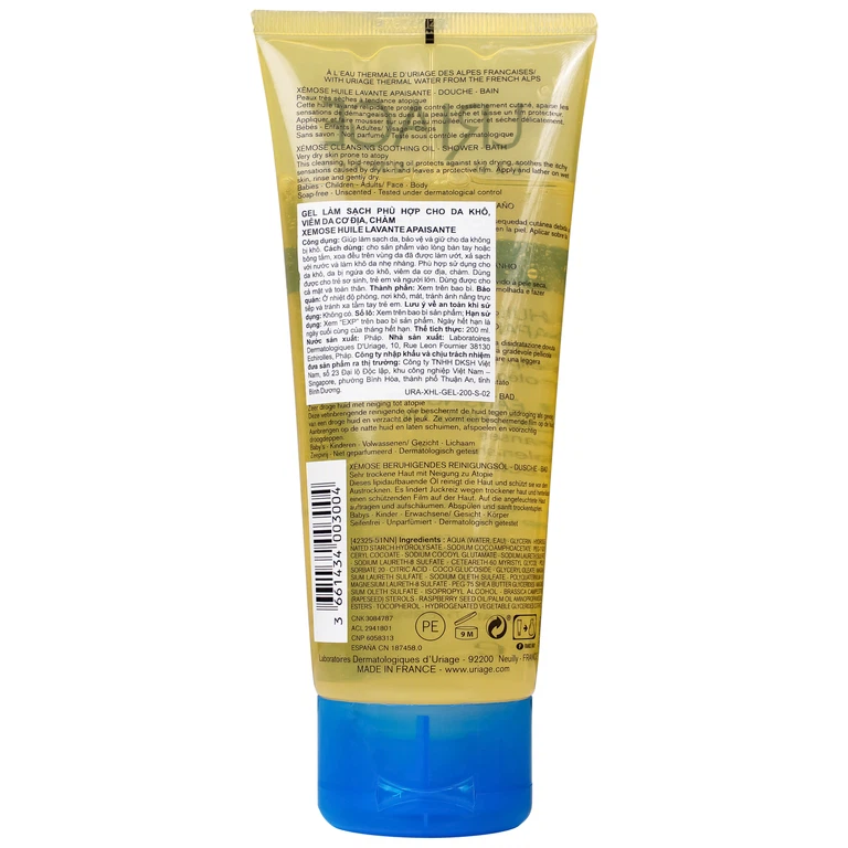 Gel tắm Uriage Xemoss Huile Lavante Apaisante dành cho da khô, viêm da cơ địa (200ml)