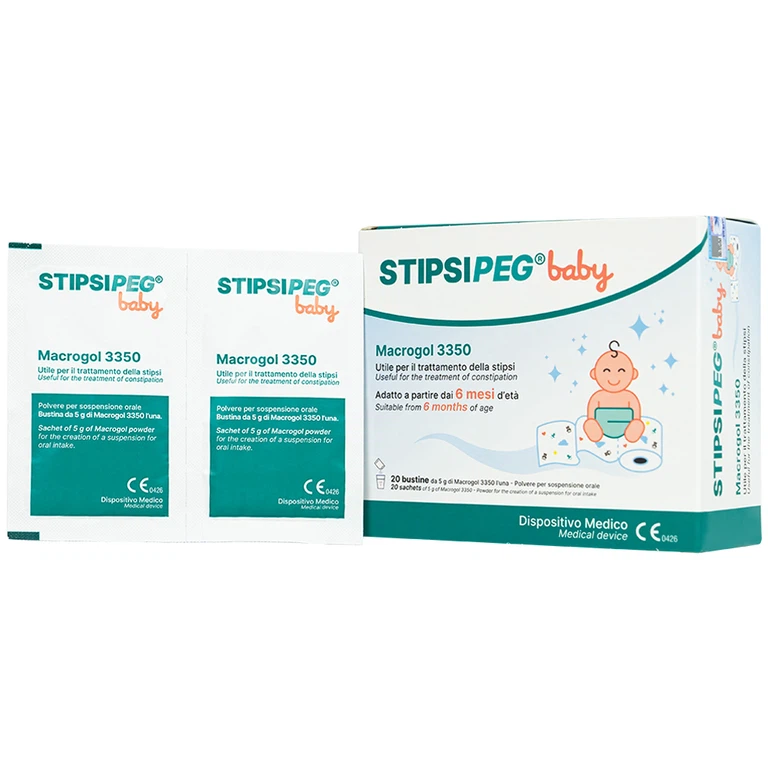 Bột nhuận tràng Stipsipeg Baby Macrogol 3350 giảm táo bón cho trẻ từ 6 tháng tuổi (20 gói x 5g)