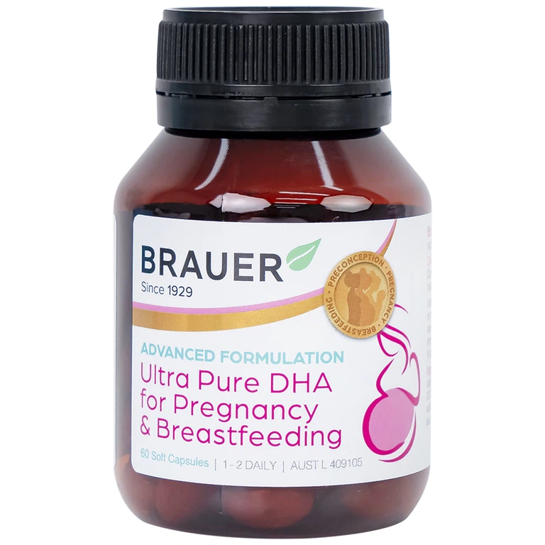 Viên uống hỗ trợ phụ nữ mang thai và phụ nữ cho con bú Brauer Ultra Pure Dha For Pregnancy & Breastfeeding (60 viên)