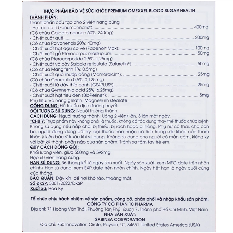 Viên uống Premium Omexxel Blood Sugar Health hỗ trợ ổn định đường huyết (60 viên)