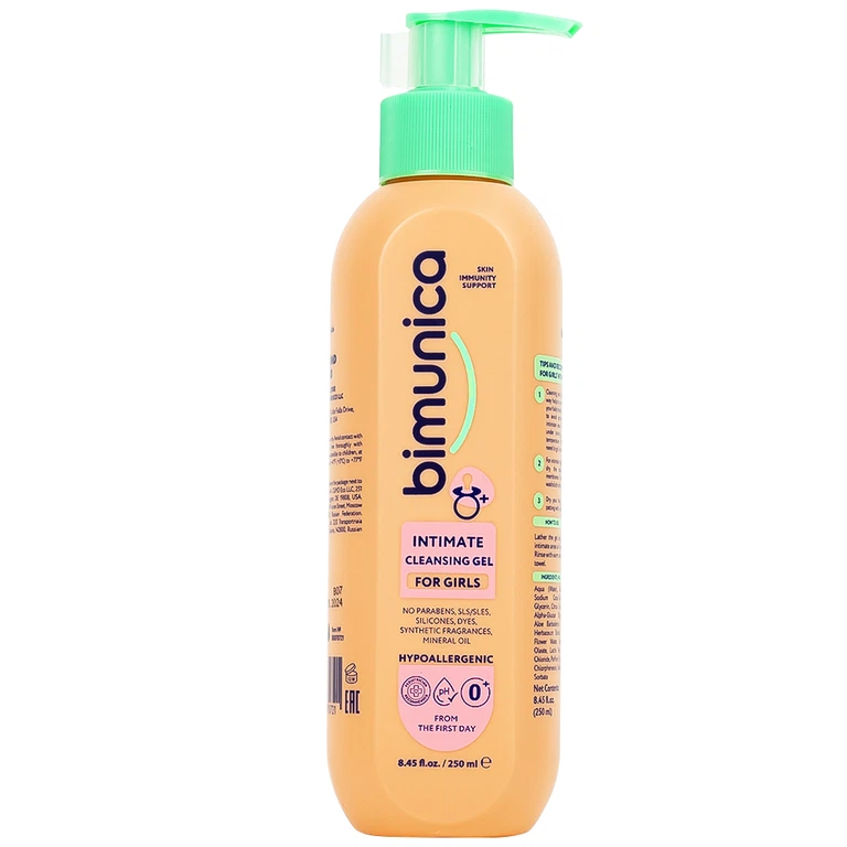 Dung dịch vệ sinh vùng kín Bimunica 250ml dành cho bé gái từ 0 tháng tuổi 