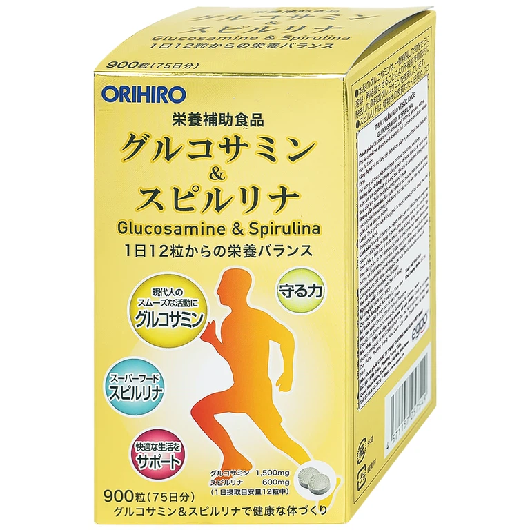 Viên uống Orihiro Glucosamine and Spirulna hỗ trợ tăng tiết dịch khớp, giảm thoái hóa khớp (900 viên)