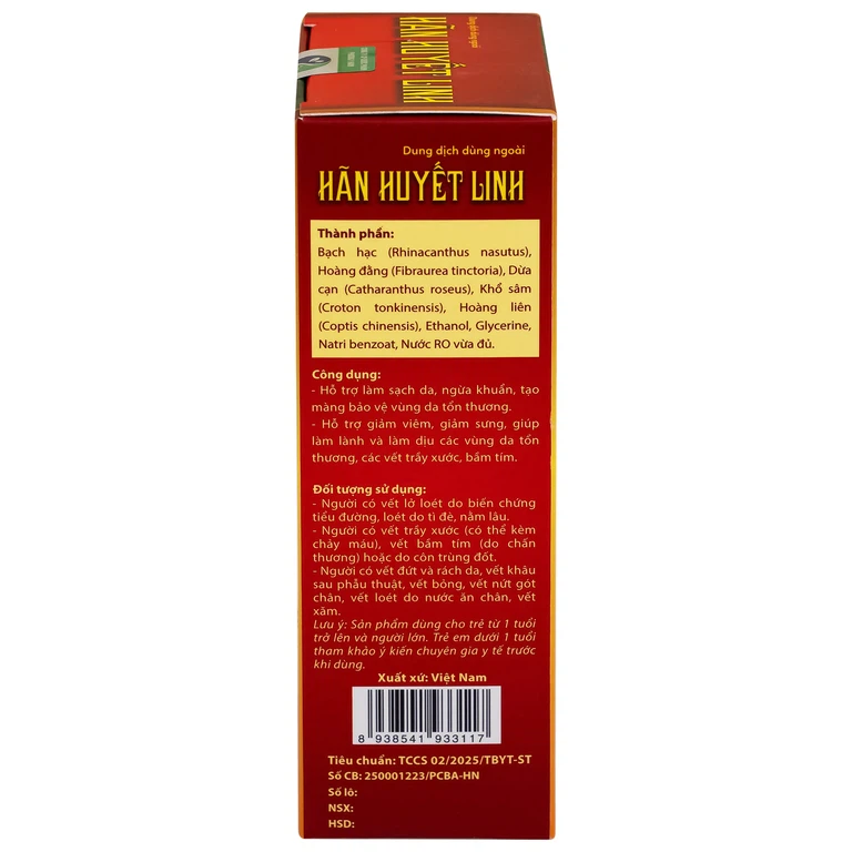 Dung dịch dùng ngoài Hãn Huyết Linh làm sạch da, kháng khuẩn và sát trùng nhẹ (15ml) 