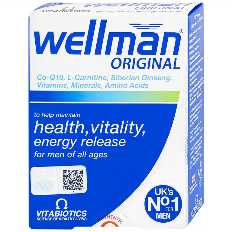Viên uống Wellman Original Vitabiotics bổ sung vitamin, khoáng chất, hỗ trợ tăng cường sức khỏe cho nam giới (2 vỉ x 15 viên)