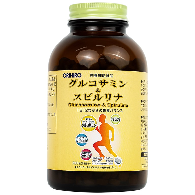 Viên uống Orihiro Glucosamine and Spirulna hỗ trợ tăng tiết dịch khớp, giảm thoái hóa khớp (900 viên)